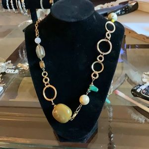 34” long EsMor necklace made of copper & natural stones. This piece looks chunky